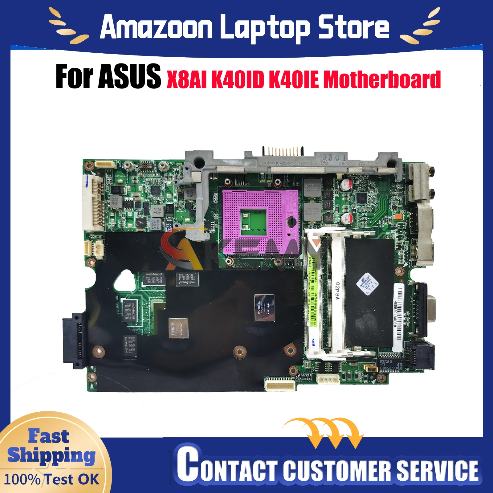 

K40ID Laptop Motherboard For ASUS K40IJ K40ID X8AI K40I K40IE K40IN Notebook Mainboard 100% tests OK fast shipping Top quality