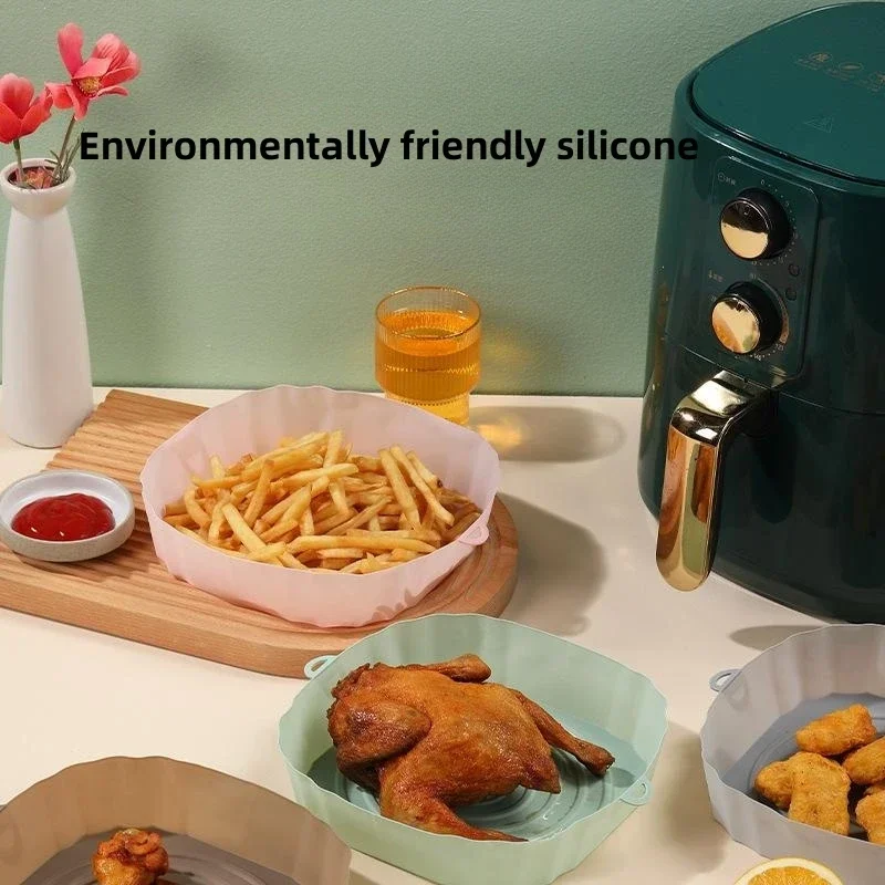 20cm Silicone Basket Reusable Air Fryer Pan Oven Baking Silicone Tray Airfryer Pot Pan Liner Mold Pizza Fried Chicken Tools