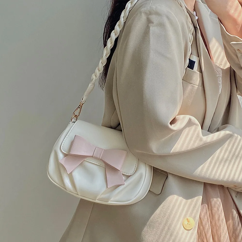 Elegant Soft Bolso Korean Style Solid Bow Knot Crossbody Bags Vintage Concise Women's Bag Trend