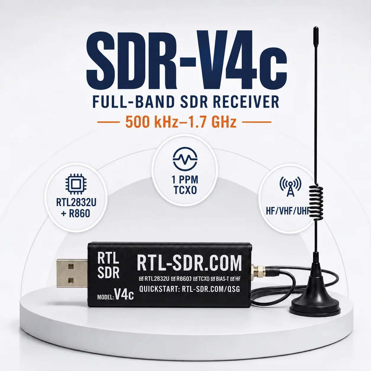 SDR Software Defined Radio 500kHz- 1.7GHz RTL SDR-V4c R860 RTL2832U 1PPM TCXO SMA RTL With Multipurpose Antenna
