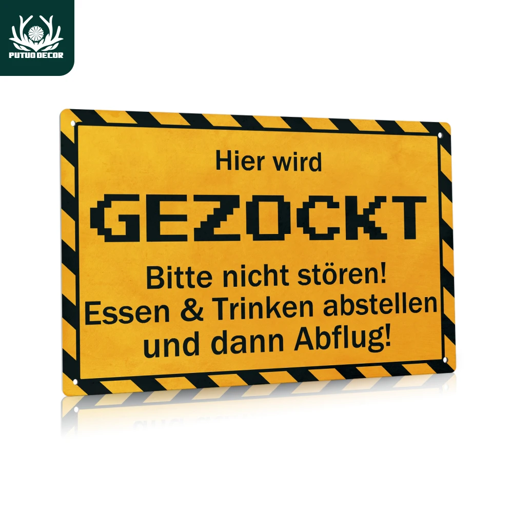 Putuo Decor Gamer Warning  Tin Sign, Hier Wird Gezockt Bitte Nicht Stören! Wall Decor for Gamer Bedroom