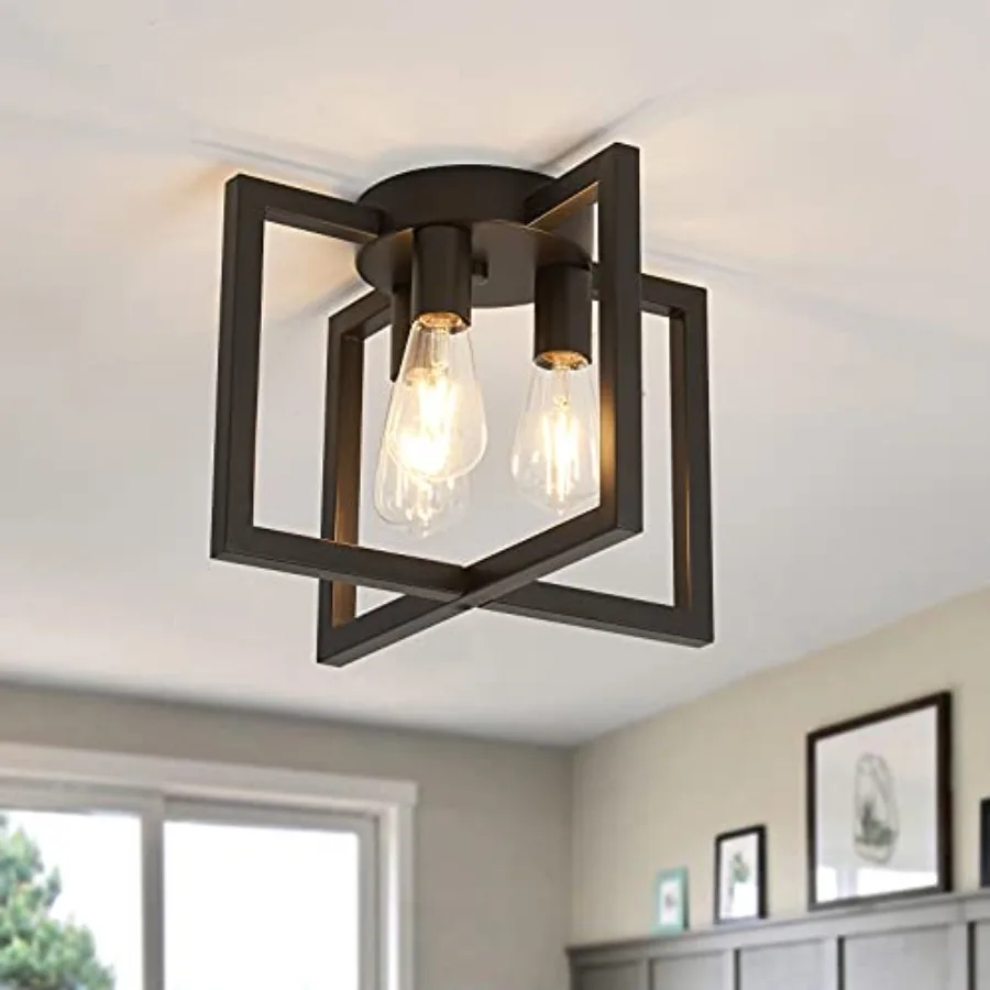 3-Lights Ceiling Light Fixture, Industrial Semi Flush Mount Chelier, Ceiling Lighting for Kitchen Living Room Bedroom Farmhouse