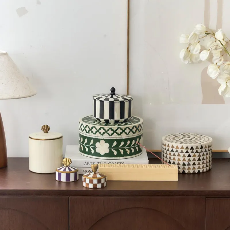 Indian handmade beef bone decorative storage tank, Nordic simple geometric pattern storage jewelry decorative box