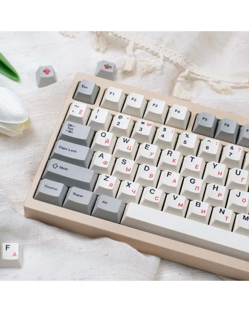 

Keycaps PBT Sublimation Customized magnetic axis Original highly retro red Russian/white Handmade mechanical keyboard