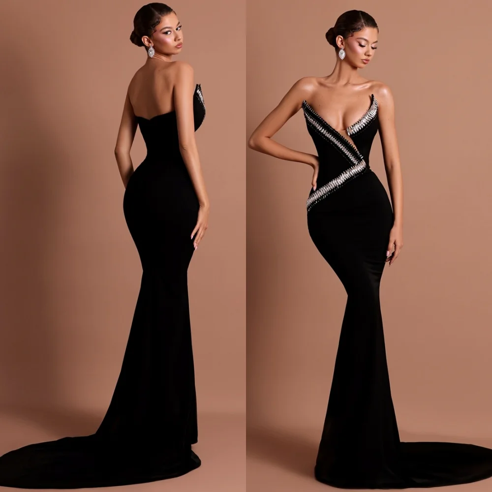 

Customized Luxury Mermaid Jersey Evening Dress Classic Strapless Sleeveless Homecoming Dresses Formal Special Occasion Gowns