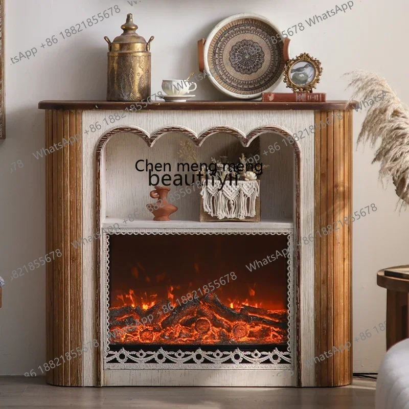 

XZFrench retro fireplace decorative cabinet electronic fireplace B & B villa living room simulation flame entrance fireplace rac