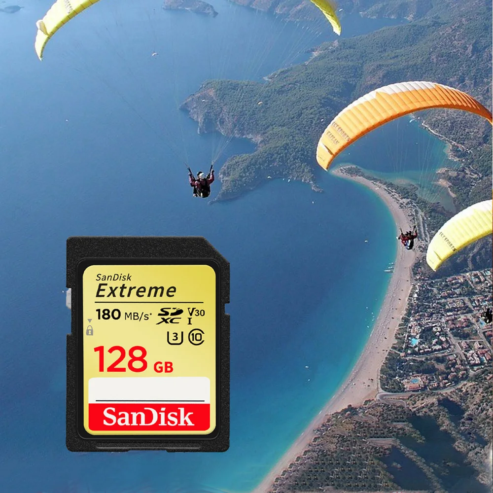 بطاقة ذاكرة SanDisk بطاقة SD متطرفة 4K UHD 32GB SDHC 64GB 128GB 256GB SDXC C10 U3 V30 حتى 180 متر/الثانية لكاميرا 1080p ثلاثية الأبعاد عالية الدقة