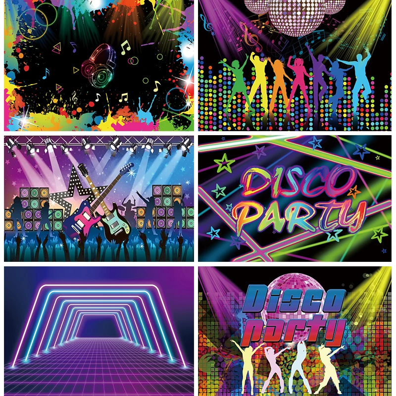 Disco Ball Photo Backdrop 80s 90s Music Stage Dance Happy Birthday Party Light Photograph Background Banner Decoration Prop