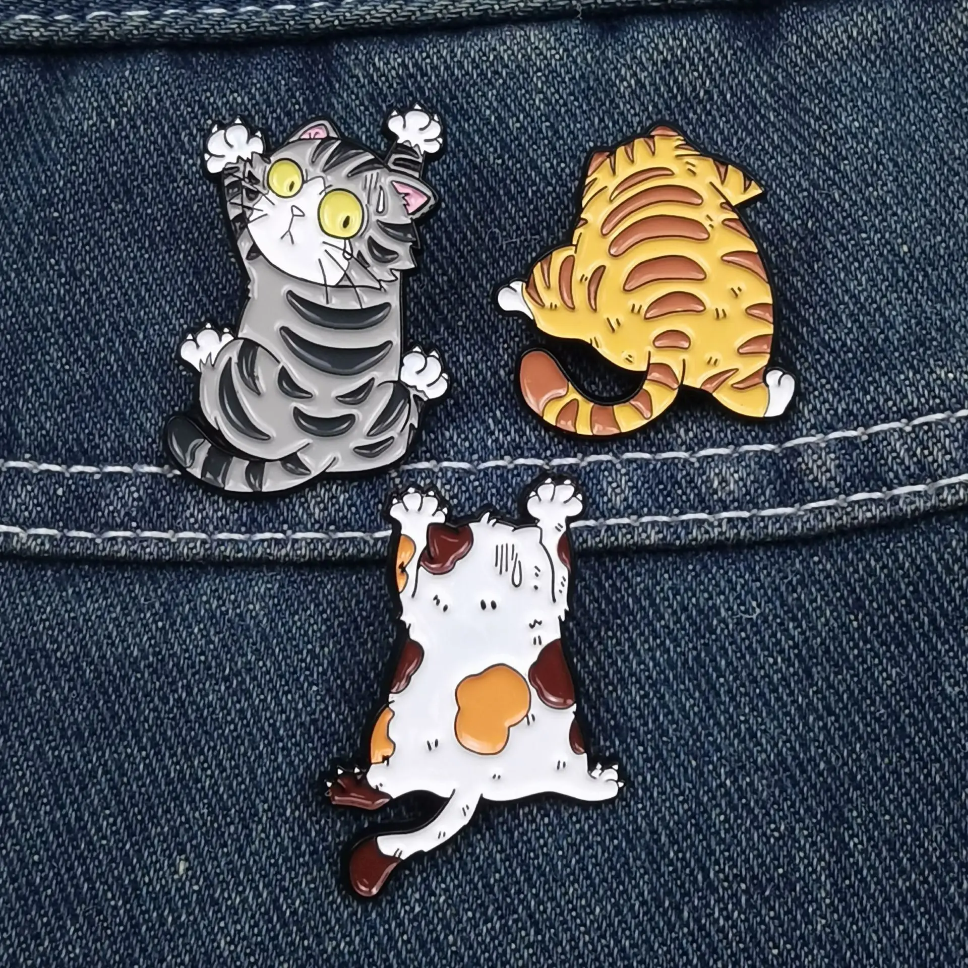 3 قطعة/المجموعة لطيف الكرتون القط المينا بروش الإبداعية مضحك الحيوان شارة معدنية التلبيب دبوس الملابس والاكسسوارات هدية للأصدقاء #2