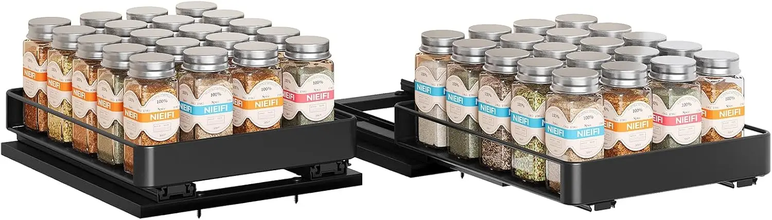 

Вертикальная выдвижная подставка-органайзер для специй в шкаф, простая установка, металлическая, 8.5x10.35x2.3 дюйма, 2 шт., черная