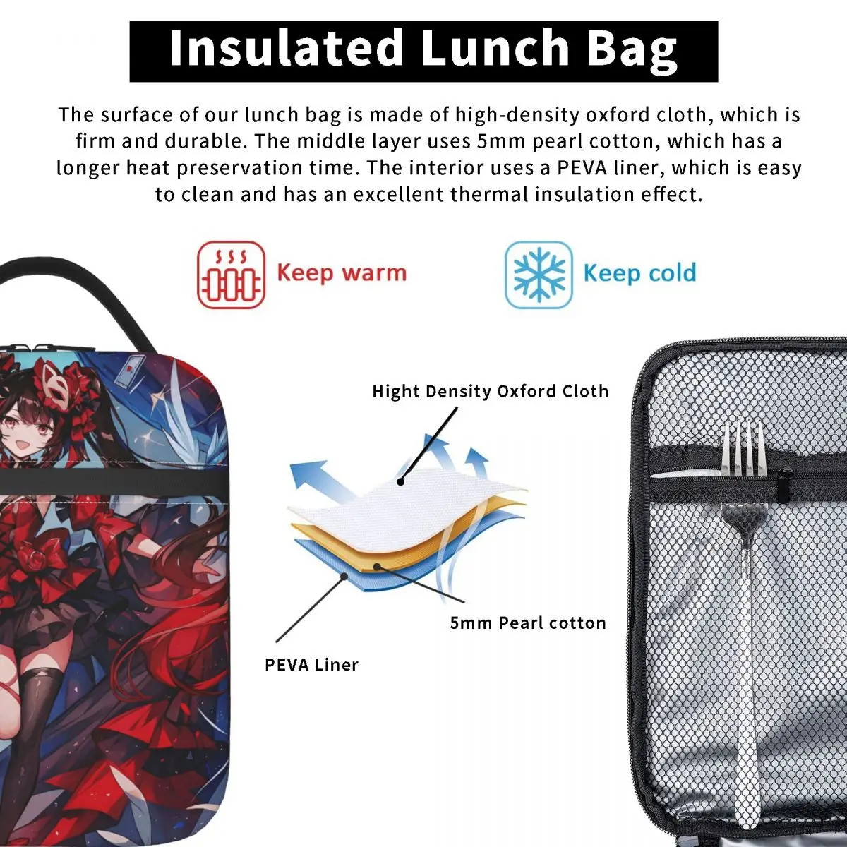 게임 스타 레일스 런치백 휴대용 보온 도시락 가방 어린이 피크닉 그래픽 디자인 쿨러백 귀여운 옥스포드 토트 음식 가방