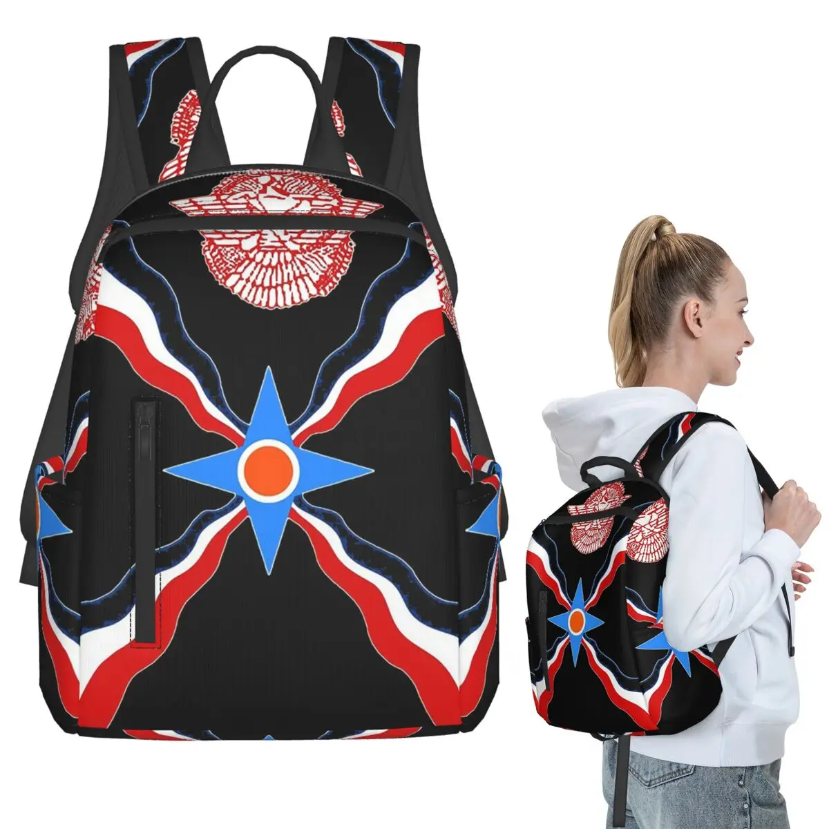 

Luxury Assyrian Suryoyo Flag Backpack Student BookBag Children School Bag Computer Shoulder Bags Men Women
