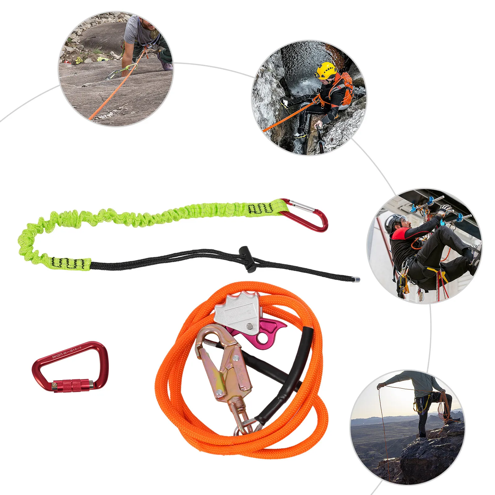Kit professionale di linea ribaltabile con nucleo in acciaio da 5/8" x 8 piedi con moschettone a triplo bloccaggio - Cordino per arrampicata sugli alberi regolabile ultra sicuro