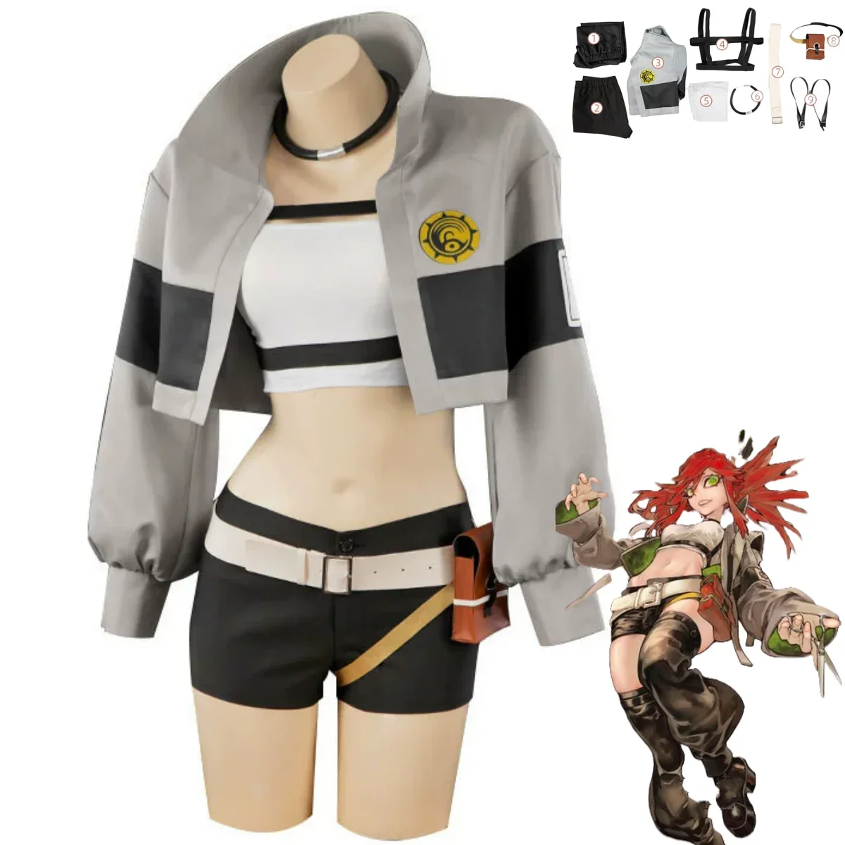 

Anime Gachiakuta Choker Akuta Cleaners Riyo Reaper Cosplay Costume Coat Shorts Uniform Full Set Woman Sexy Carnival Suit