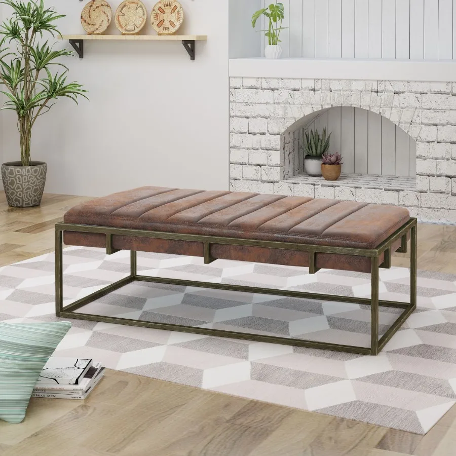 

Upholstered Metal man Bench Brown Suede