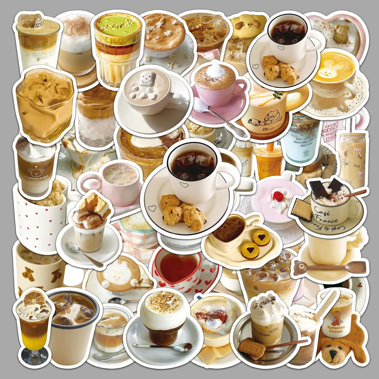 

50PCS Coffee Instagram Aesthetic Sticker Afternoon Tea Coffee Drink Decorative Luggage Notebook iPad Waterproof Sticker Kids Toy