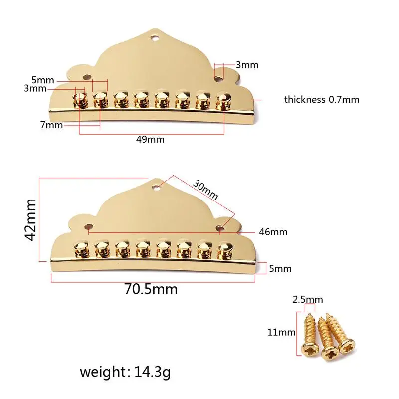 Pratical Parts Gold Tailpiece Tail Piece for 8 String Mandolin With Screws