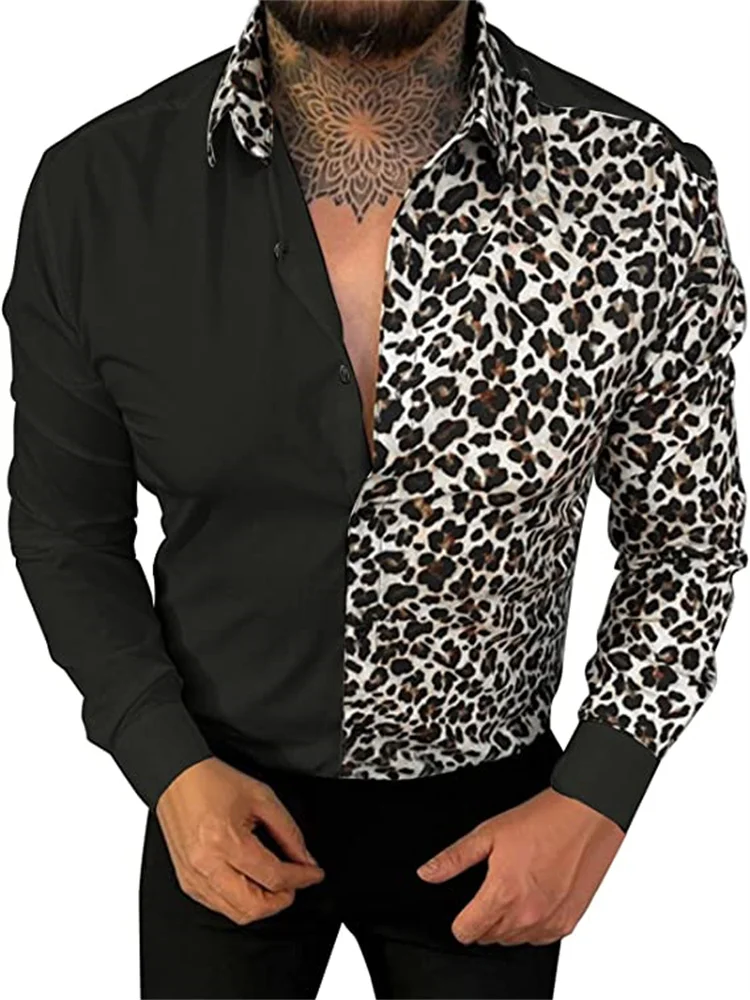 2023 Fashion Nieuwe Mannen Retro Luipaard Print Animal Print Button Lange Mouw Casual Shirt S-6XL Size Zwart Wit Luipaard print