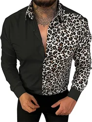 2023 moda nova masculina retro leopardo impressão animal botão de impressão manga longa camisa casual S-6XL tamanho preto branco leopardo impressão