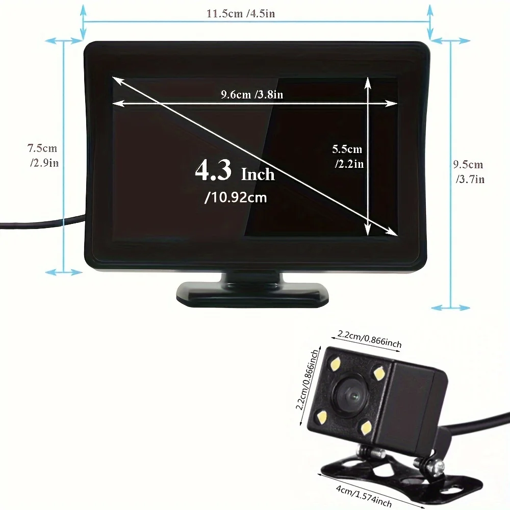 Car Rear View Monitor Camera Kit TFT LCD Car Monitor, 4.3 Inch Screen Night Vision Reverse Backup Parking Assistance