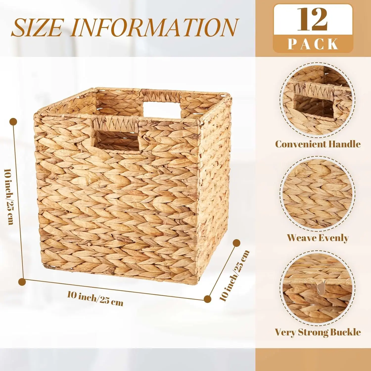 Pcs Wicker Storage Basket Bulk Handwoven Water Hyacinth Storage Baskets Cube Storage Bin with Handles Woven Baskets Laundry Bins