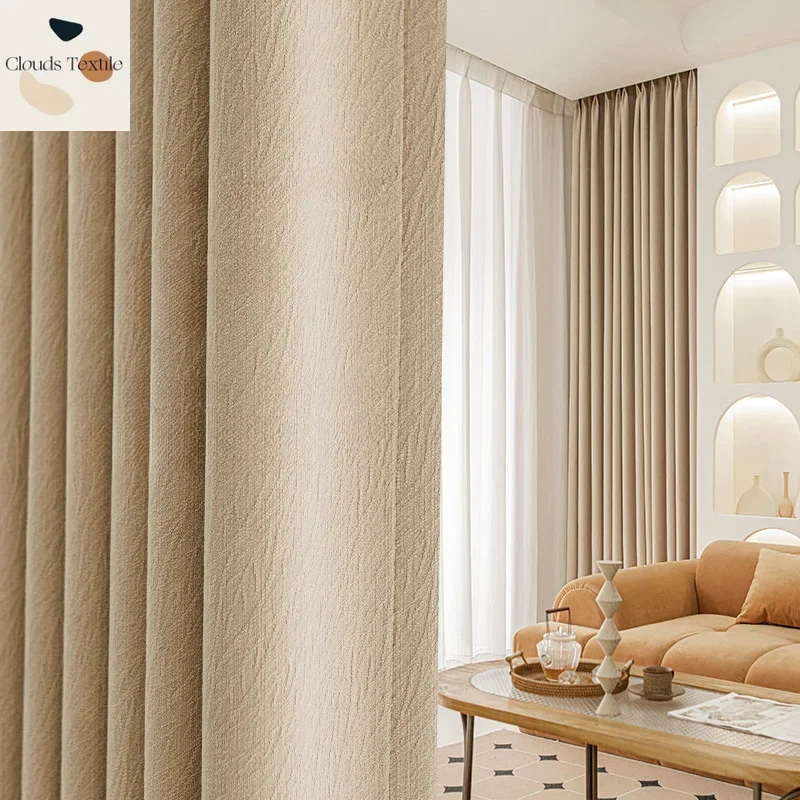 

New Cheese Cashmere Chenille Blackout Curtains for Living Dining Room Bedroom Thickened Insulation Modern Light Luxury Customize