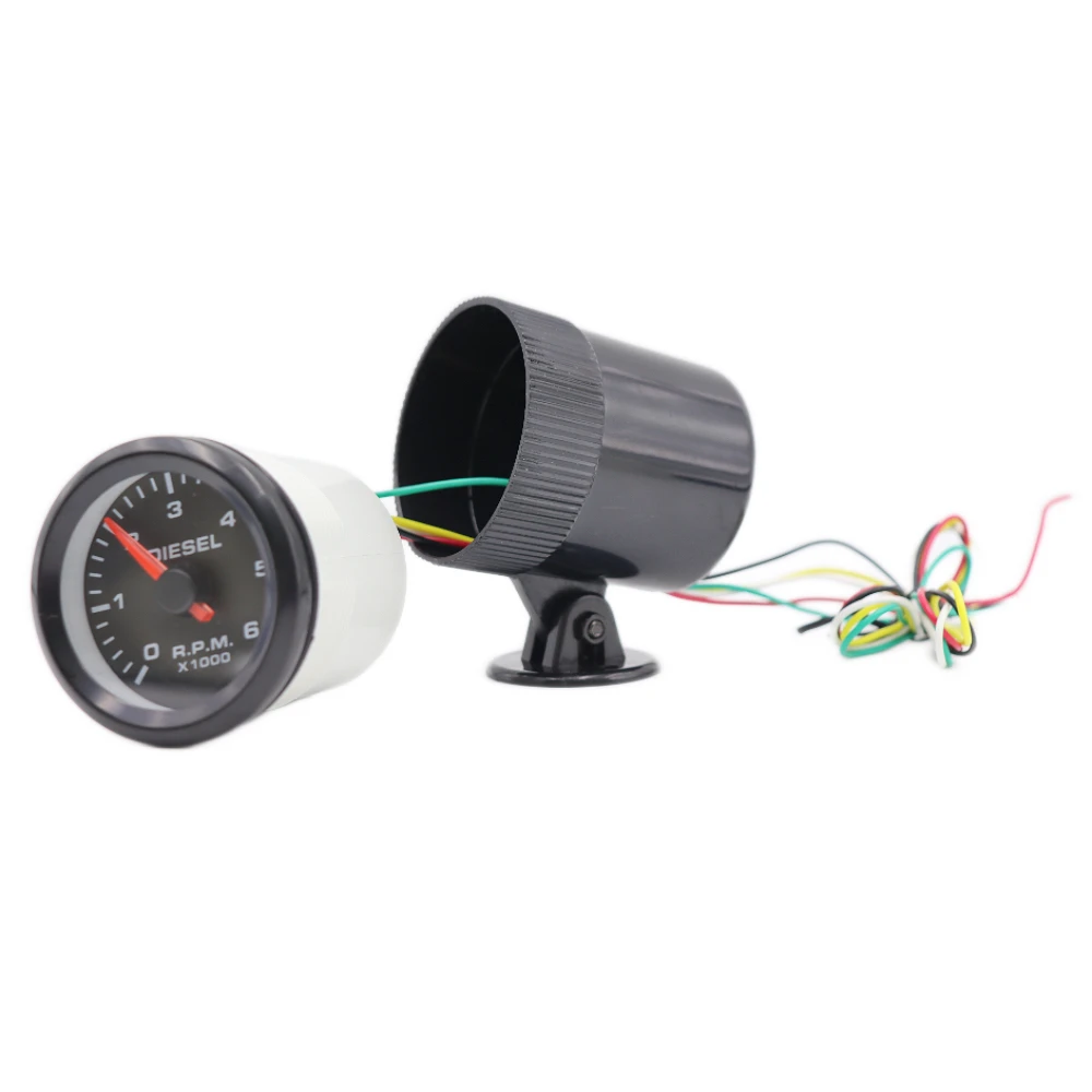 2”52MM Diesel Engine Tachometer Meter Electrical Tachometer 12V Gauge White Light Point 0-6000 RPM Tacho