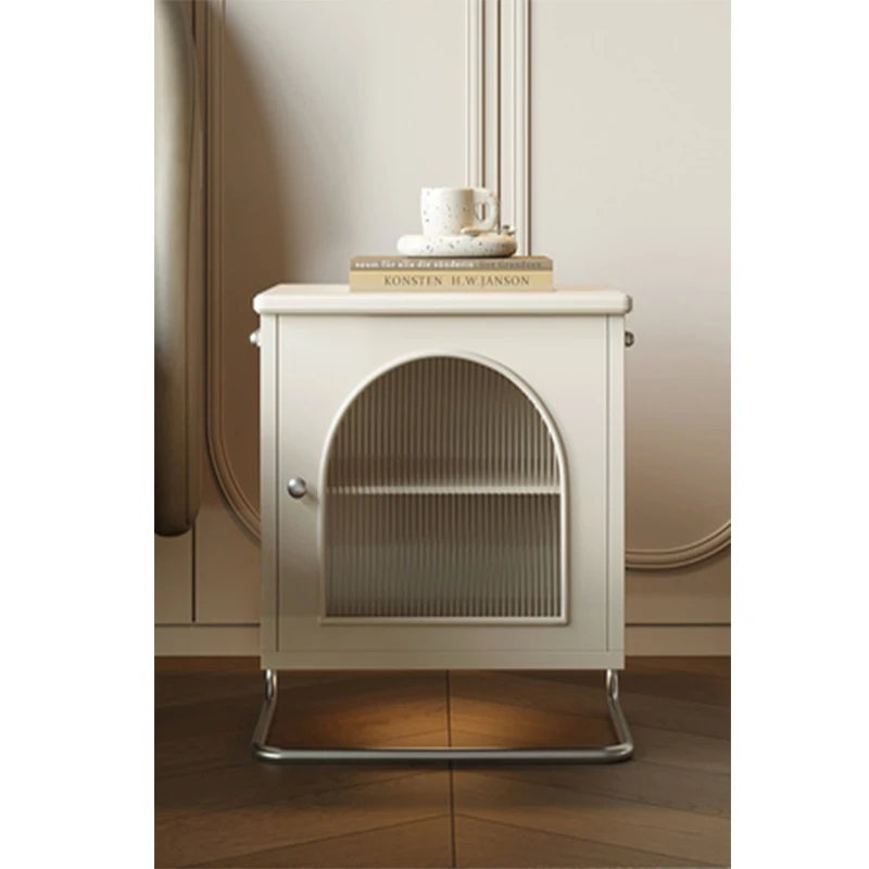 French Cream White Smart Bedside Table With Light Modern Minimalist Multi-functional Bedroom Storage Nightstand