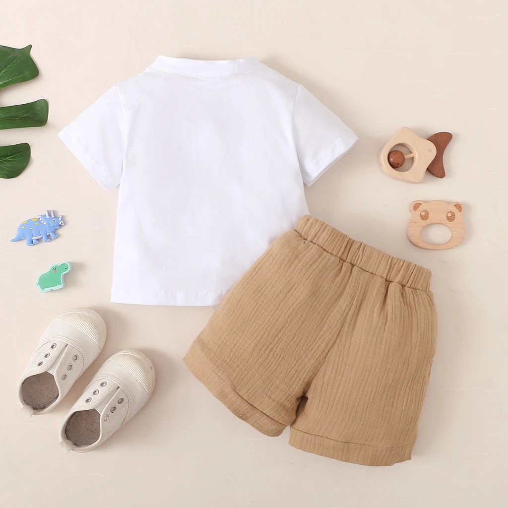 3-24 Months Infant Baby Boy Clothes Set White Short Sleeves T-shirt Shorts 2PCS Summer Daily Casual Outfit for Toddler Boy