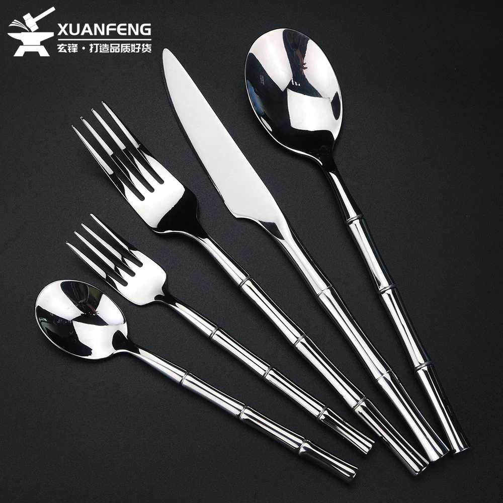 Integrated bamboo handle, 304 stainless steel steak knife and fork, high-end Western tableware