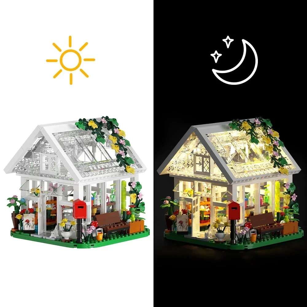 BuildMoc Flower House Building Block Set luce per il tempo libero apribile House Idea Hut Architecture Brick Toy For Children Birthday Gift