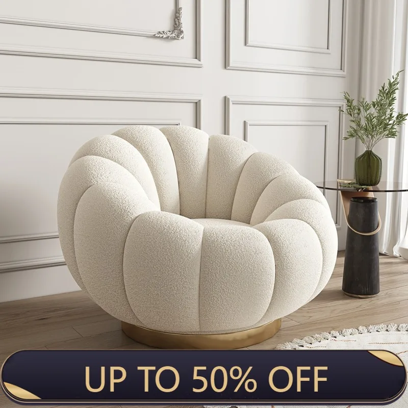 360 Degree Swivel Cream Lazy Sofa Chair Pumpkin Lounge Chair Sherpa Fabric Single Sofa Recliner Cozy Living Room Furniture