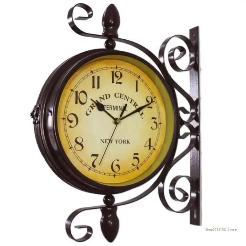 QX2E New European Vintage Clock Innovative Fashionable Double Sided Wall Clock