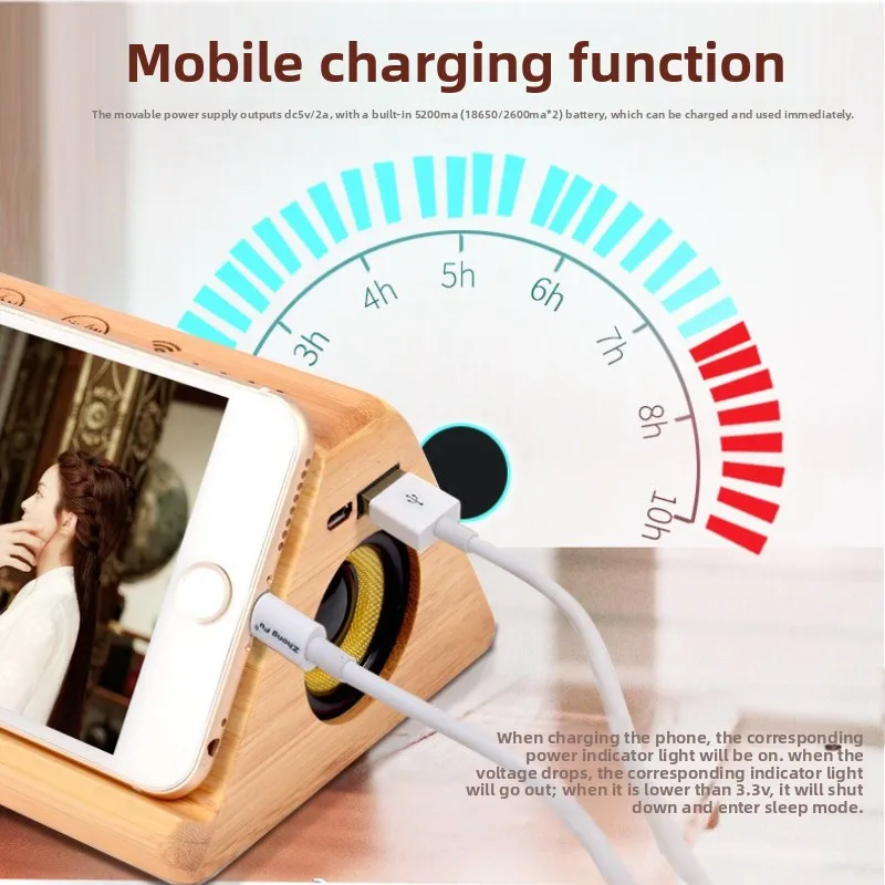 SOTAMIA 1개 솔리드 우드 블루투스 카드 오디오 시계 알람 시계 무선 충전 스피커 음성 방송 고음량