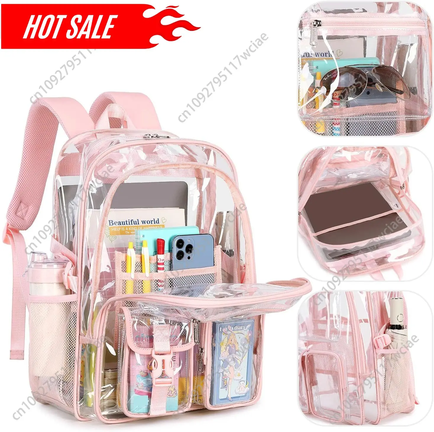abshoo Großer transparenter Rucksack für Mädchen und Frauen, Schule, Büchertasche, robuster transparenter Rucksack (Rosa)