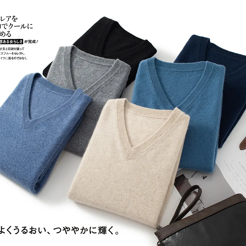 Wool Men\'s Sweaters V-neck Pullovers Cashmere Knitting Hot Sale Spring Autumn Sweaters Knitwear High Quality Jumpers Clothes