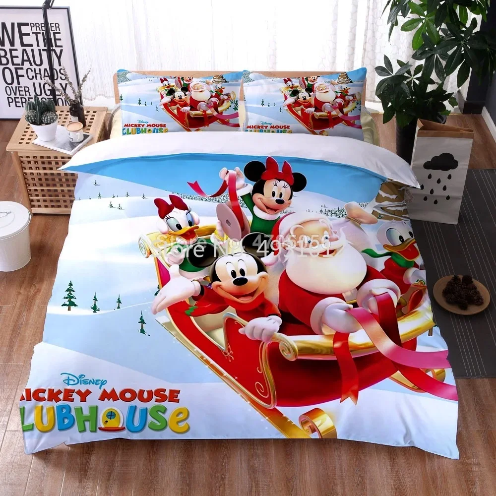 Anime Mickey Mouse Minnie zestaw poszewek bożonarodzeniowa pościel świąteczna zestaw pościel Queen King Size dla chłopca dziewczynki do domu