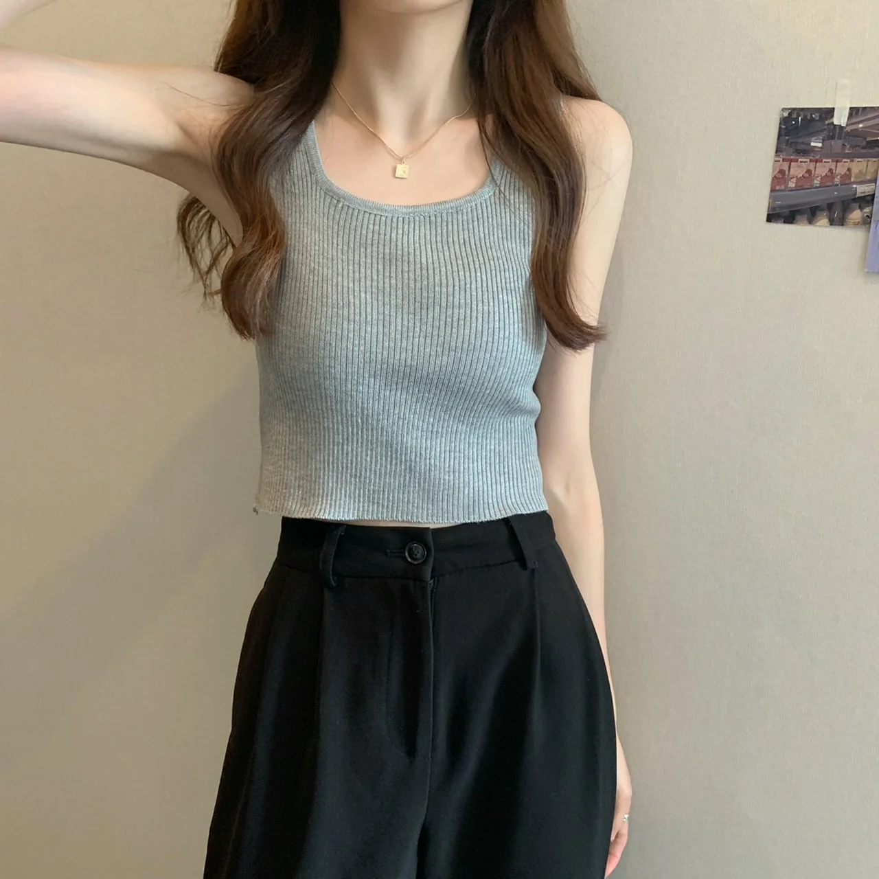 Rib Knit Square Neck Tank Top Women Teengirl Sleeveless Crop Top Camis and Tanks Summer Daily Outfit