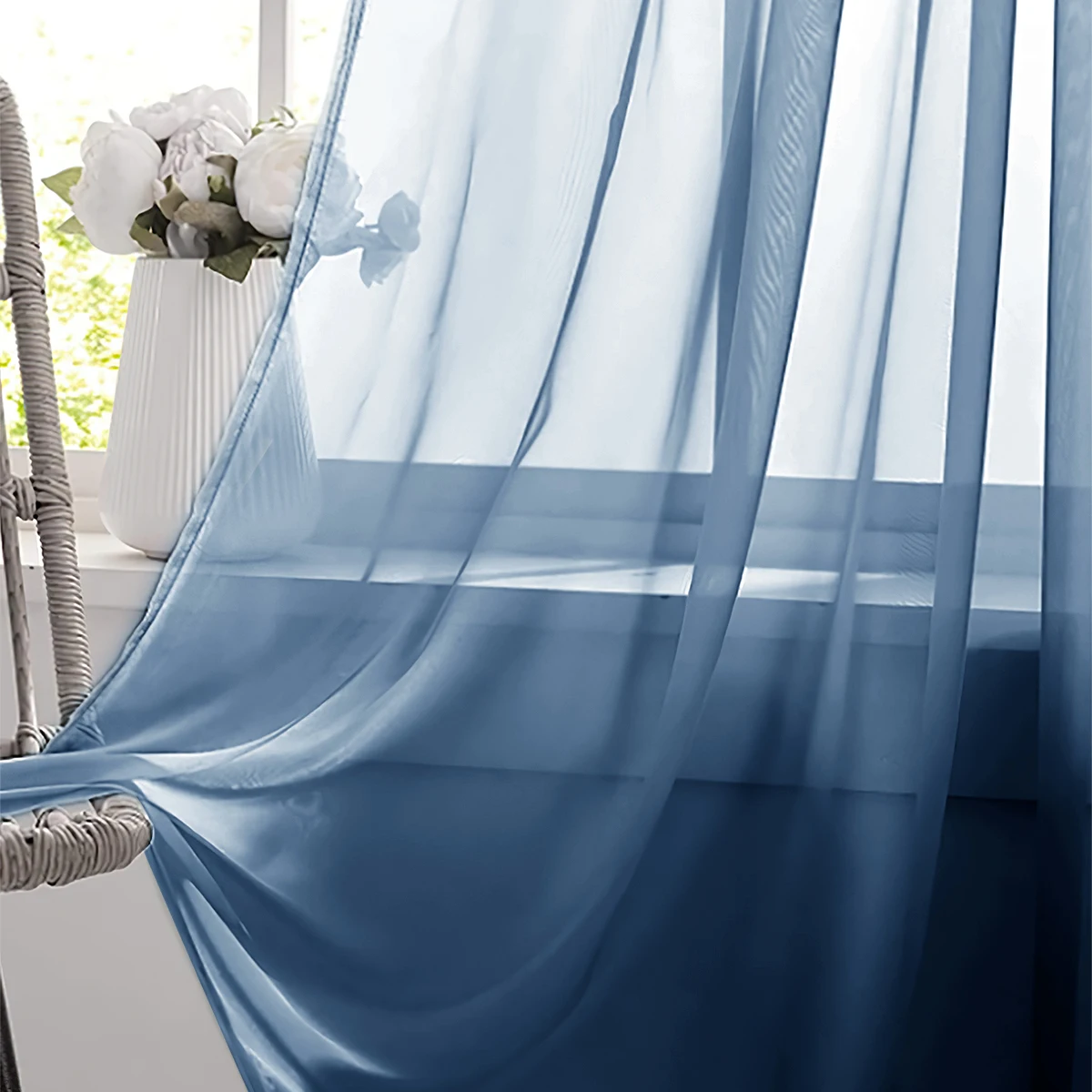 2PCS solid color semi blackout Terylene through pole window screen curtains for living room and bedroom use
