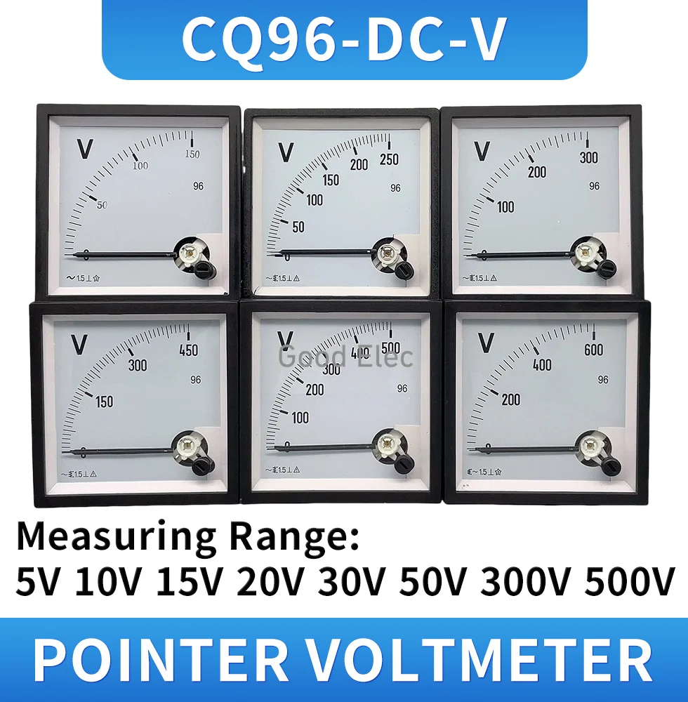 CQ-96 Pointer type DC voltmeter 50V 100V 150V 250V 300V 450V 500V 750V 1000V Range Analog Voltmeter Gauge Panel 96x96mm