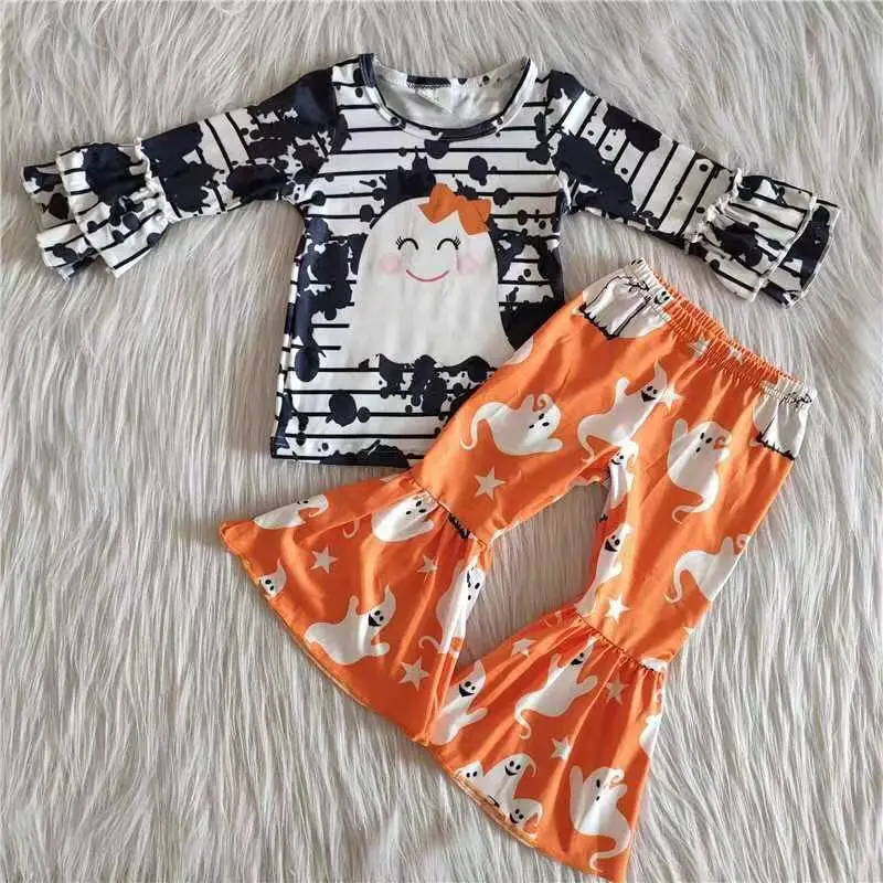 Z101-13 6 A11-13Wholesale Otoño ropa para niños niña a juego calabaza de Halloween pantalones de manga largaSet Boutique ropa para niños