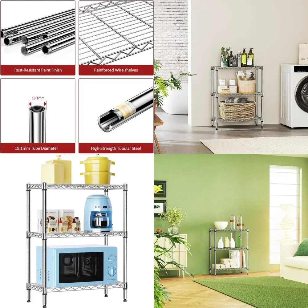 

Прочный трехъярусный стеллаж из стальной проволоки для кухни, кладовой или офиса — 11,8x25,6x31,5, грузоподъемность 750 фунтов, хромированная отделка