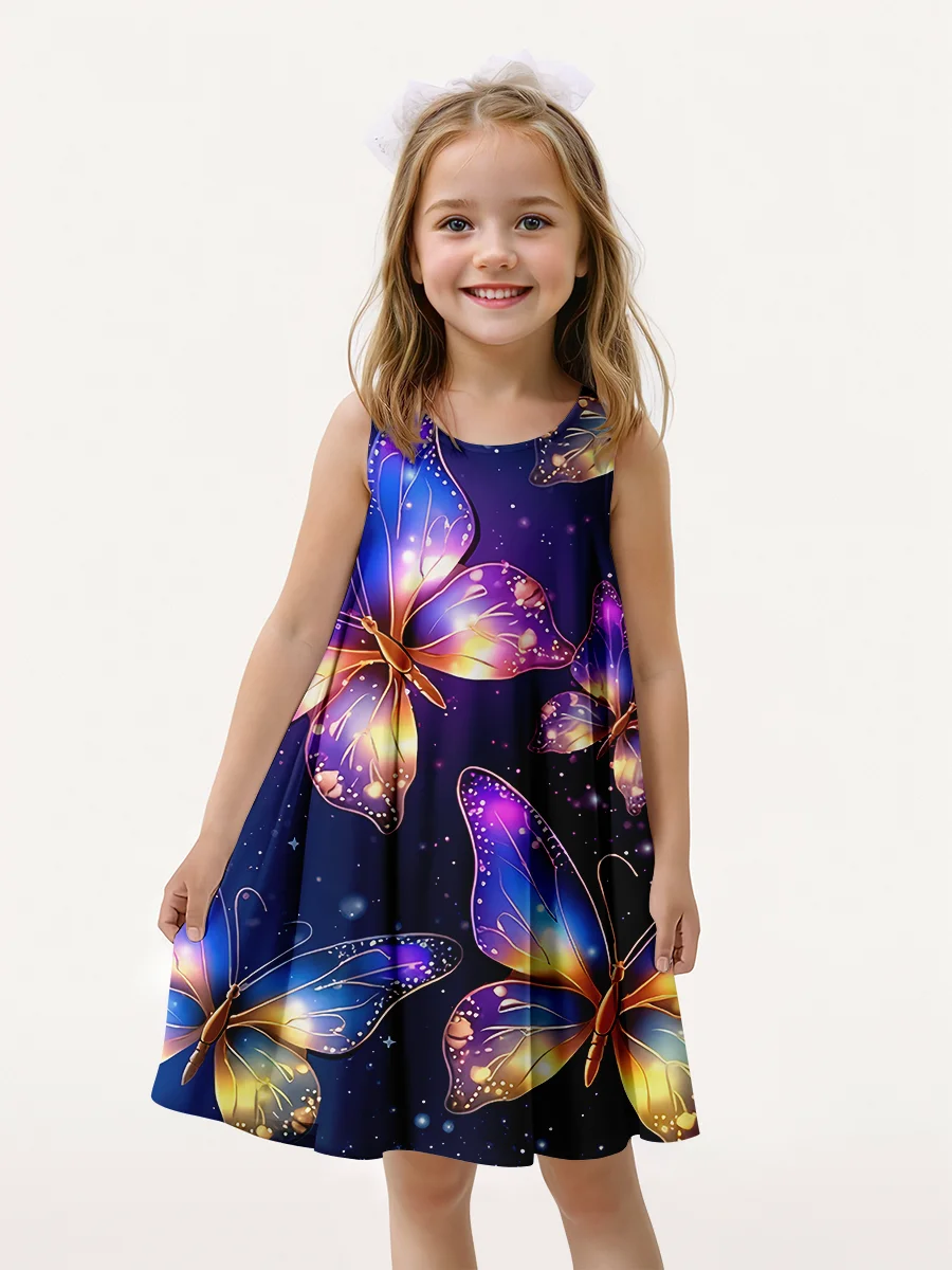 Girls' 3D Graphic Butterfly Dress Sleeveless 3D Print Summer Spring Sports & Outdoor Daily Holiday Cute Casual Sweet Kids