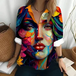 Hawaiian Women's Long Sleeve Shirt 3D Digital Printing Abstract Oil Painting Art Top Women's Elegant Shirt Women's Fashion Loose