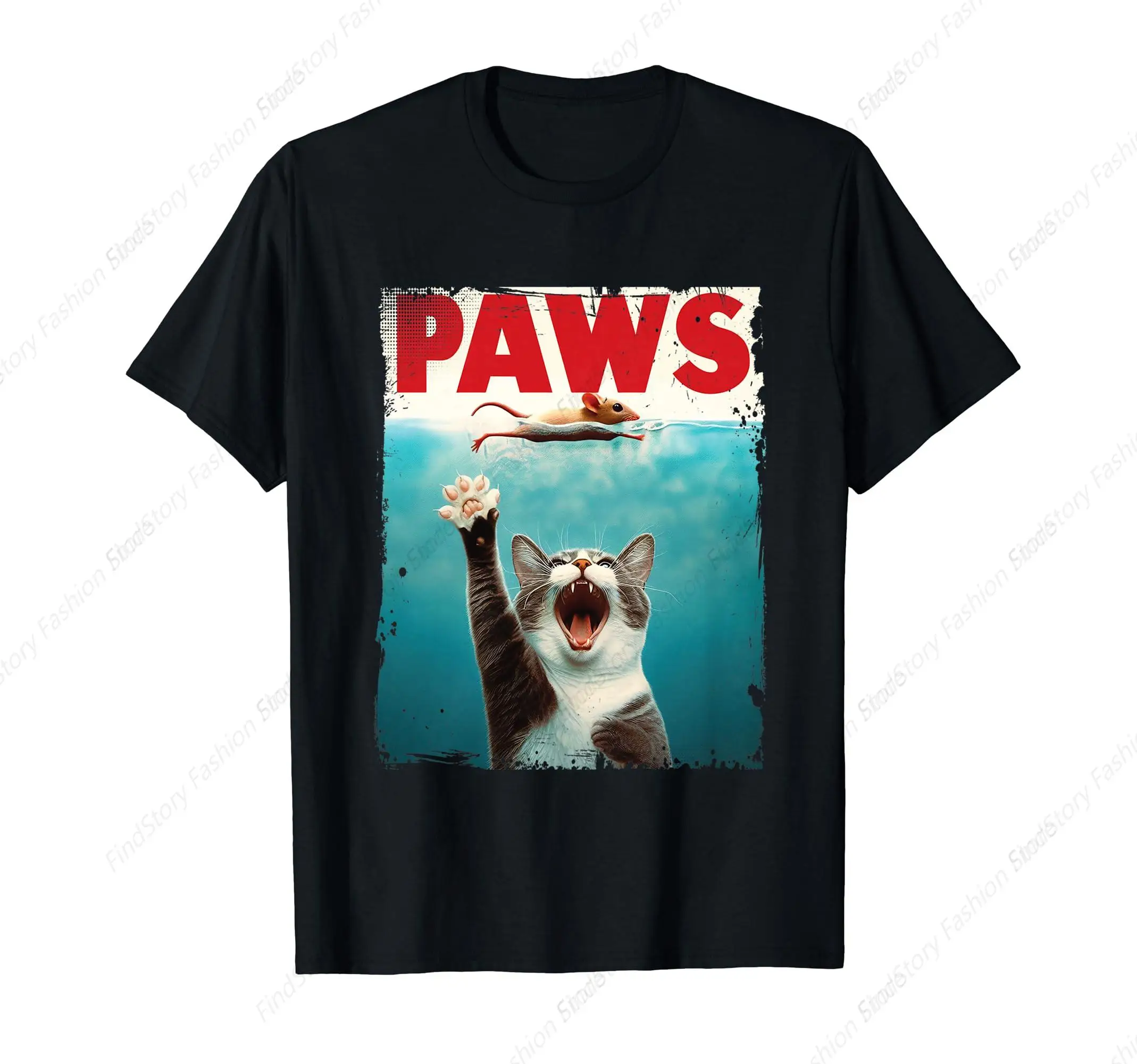 Paws Parody Cat Mouse Humorous T-Shirt for Men Cotton Vintage Short Sleeve O Neck Sports New Trend Tops Tee