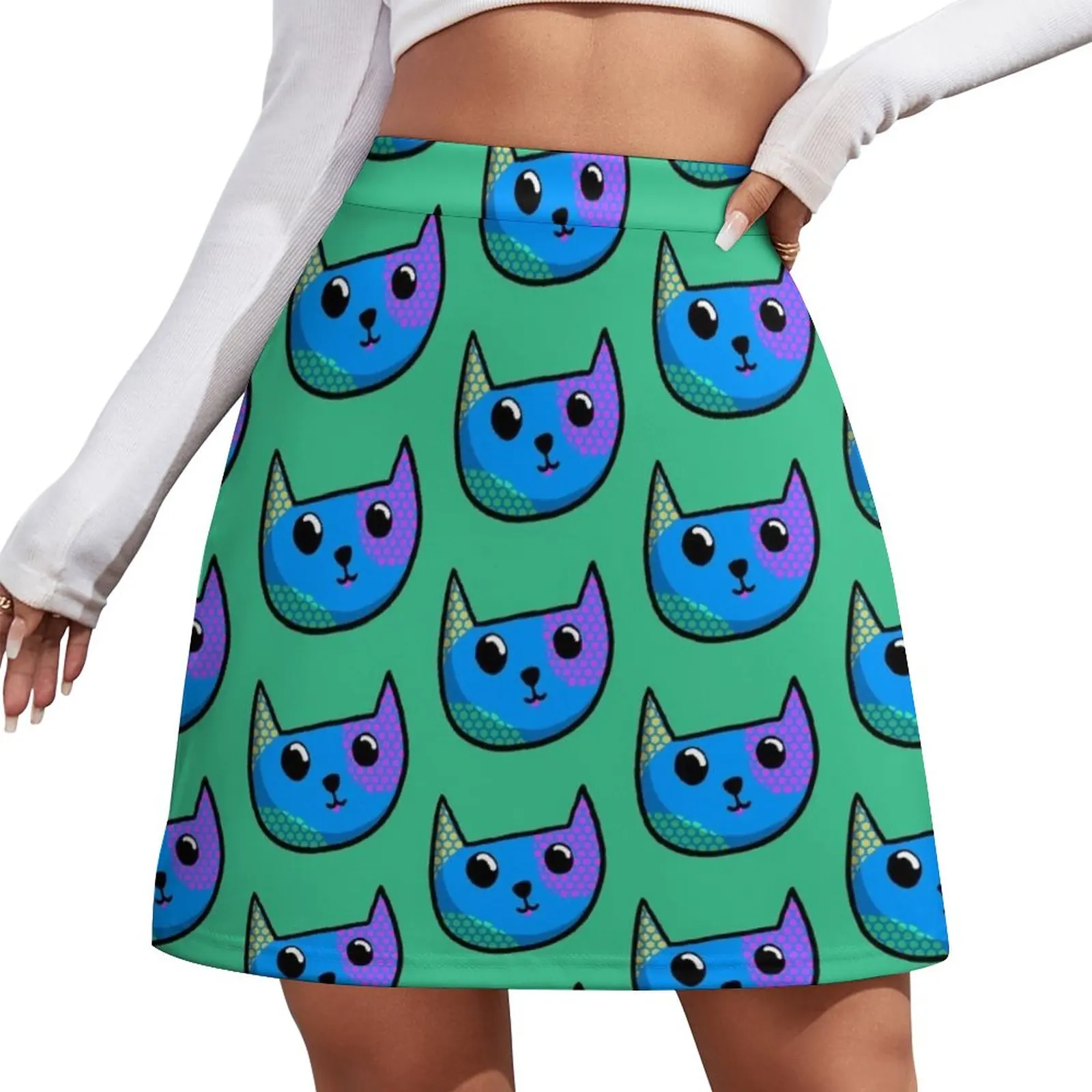 Blue Cat Face Mini Skirt School skirt cute skirt mini skirt for women