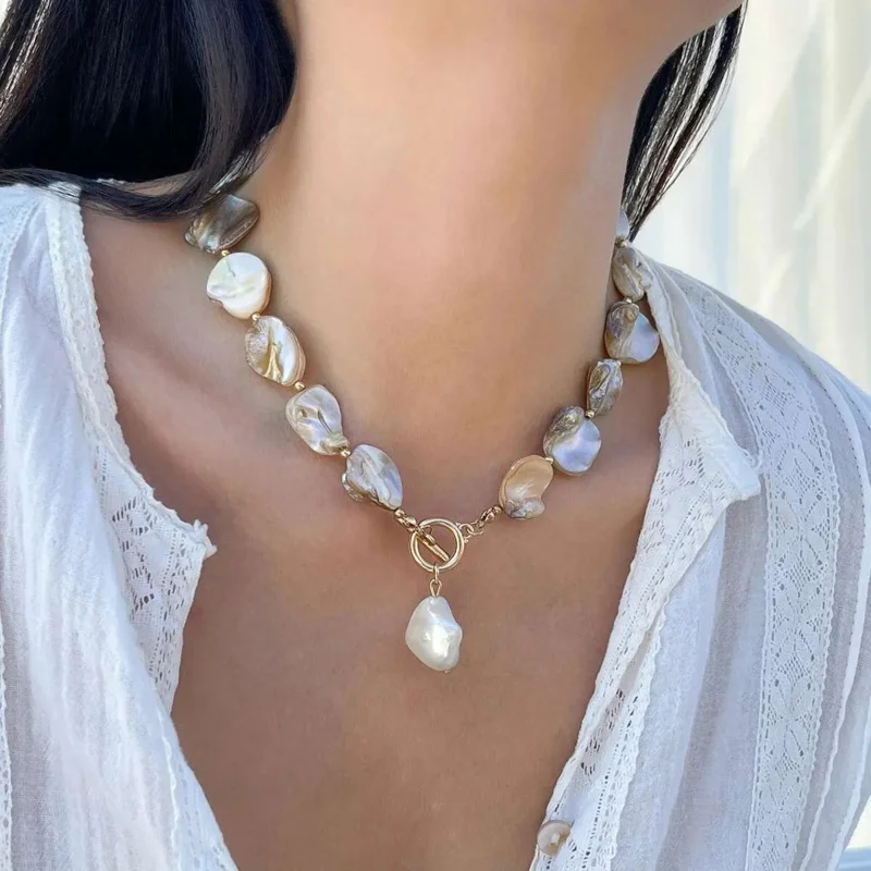 

Vintage Irregular Imitation Pearl Pendant String Nelace 2024 Women's Simple Shell Handmade Weaving Girls Beach Jewelry