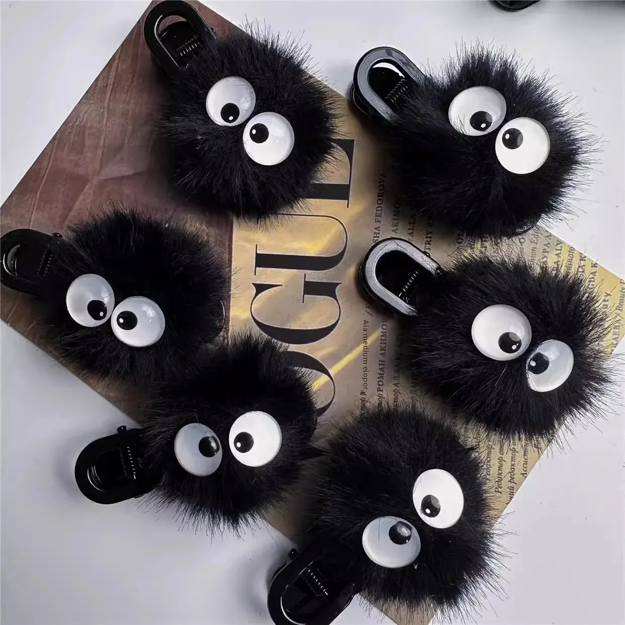 Children's Funny Duckbill Hair Clip Cross-Border Totoro Black Coal Ball Plush Hair Clip Salon Professional Girl Hair Accessories view 2