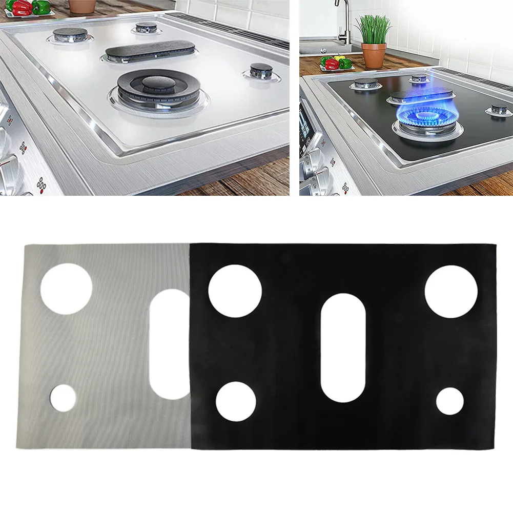 Anti-oil Mat Sticker 5-Hole Cooktop Mat Black Silver Cooktop Protective Cover 0.2mm Thick High Temperature Resistant Oil Pad