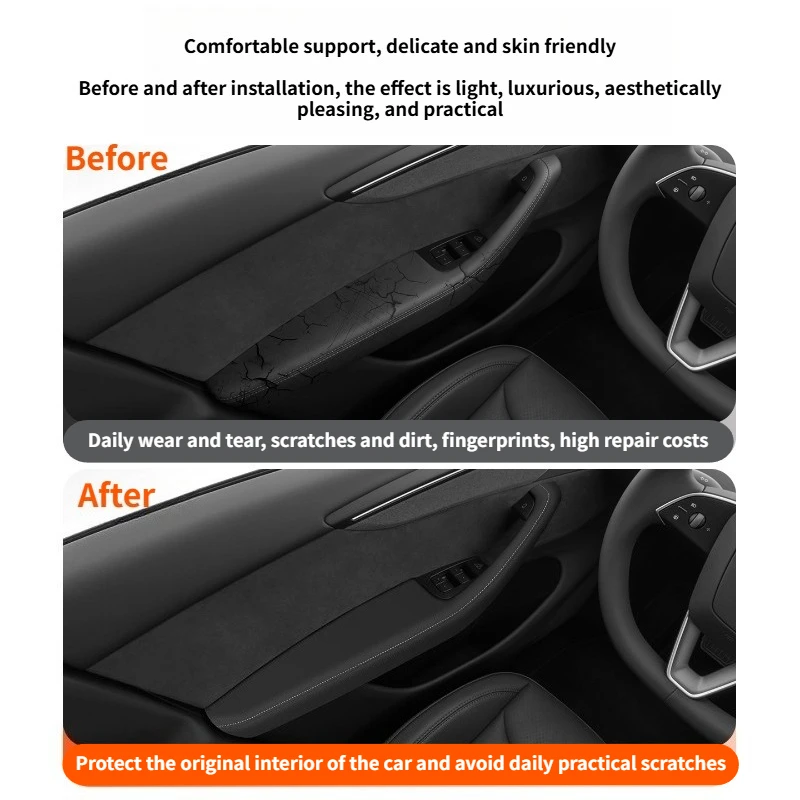 ドアアームレスト保護カバー テスラ モデル 3 ハイランド モデル Y ジュニパー オリジナルカラー PU レザーハンドル インテリアアクセサリー